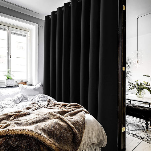 WONTEX Room Divider Curtain - Privacy Blackout Curtains for Bedroom Partition, Living Room and Shared Office, Thermal Insulated Grommet Curtain Panel for Sliding Door, 8.3ft Wide x 7ft Long, Black