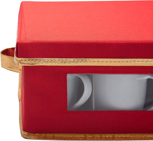 Simplify 12 Count Mug & Cup Storage Box, Individual Compartments China Tableware Containers, Red