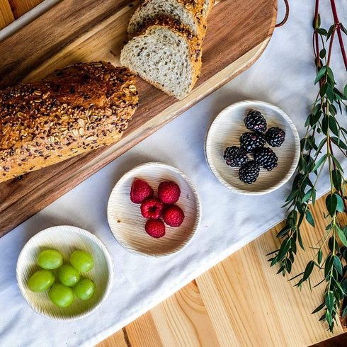 Naturally Chic Palm Leaf Plates - 4 Inch Round - Bamboo Like, Eco Friendly, Disposable, Compostable and Biodegradable Plates for Weddings, Parties and Events