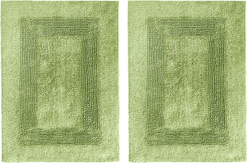 COTTON CRAFT Smith Set of 2 Cotton Handmade Heavyweight Reversible Racetrack Bath Rugs, 17 inch x 24 inch, Sage Green