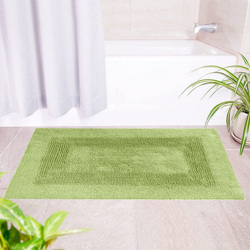 COTTON CRAFT Smith Set of 2 Cotton Handmade Heavyweight Reversible Racetrack Bath Rugs, 17 inch x 24 inch, Sage Green