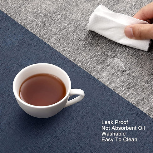 Myir JUN Placemats Washable, Place Mats Faux Leather Double Side , Placemat Easy to Clean Heat Resistant, Table Mat Waterproof Stain Resistant Wipeable , Anti-Slip Table Mats Set of 4 (Grey/Blue)