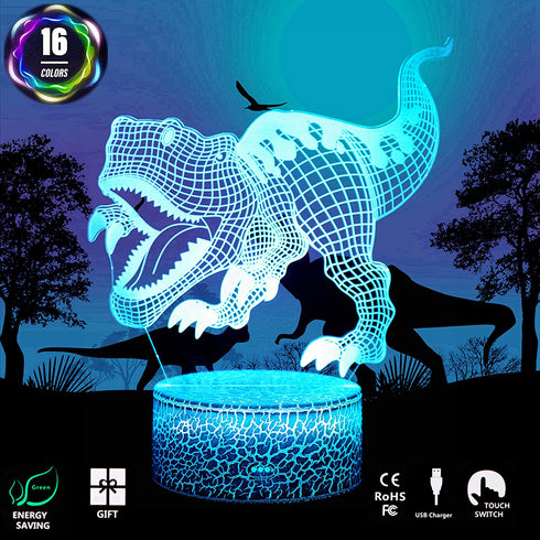 FUFUYOU T-rex Dinosaur Toys, 16 Colors 3D Desk Lamp Dimmable Remote Control Night Light for Kids Age 2 3 4 5 6 7 8-12 Year Old Boys Gifts Room Birthday Christmas