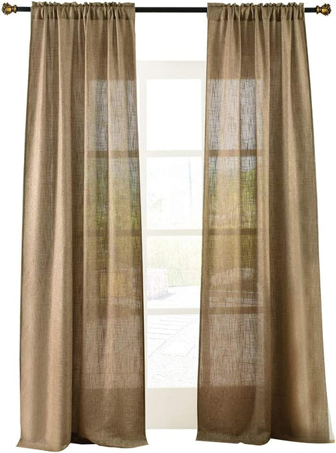 Valea Home Soft Burlap Natural Tan Rod Pocket Window Curtain Panels for Living Room Patio Door, 37" x 84", 1 Panel
