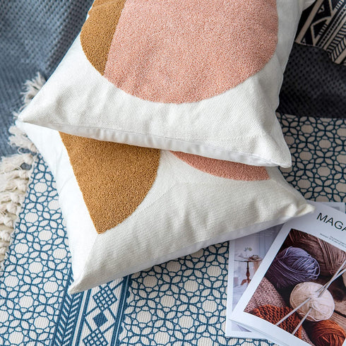 VANNCIO Modern Boho Throw Pillow Cover, Simple Textured Neutral Accent Pillowcase, Decorative Woven Cushion Sham for Bed Couch Sofa, 18x18 inches, 1 PC(Brown Pink)
