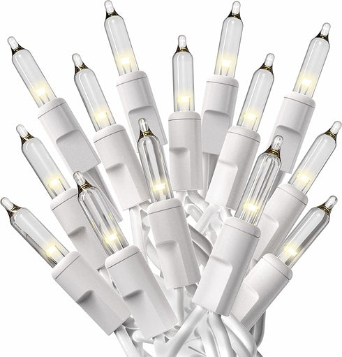 PREXTEX Christmas Lights (20 Feet, 100 Lights) - Clear White Christmas Tree Lights with White Wire - Indoor/Outdoor Waterproof String Lights - Warm White Twinkle Lights