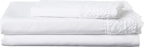 Amrapur Overseas | 3-Piece 100% Microfiber Crochet Lace Bed Sheet Set (White, Twin)