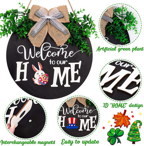 jollylife Welcome Sign Front Door Decorations + Wreath Hanger + 21PCS Interchangeable Seasonal Plaques -St Patricks Day/Easter/Spring Decor Home Porch Indoor Outdoor Hanging Ornaments Gifts