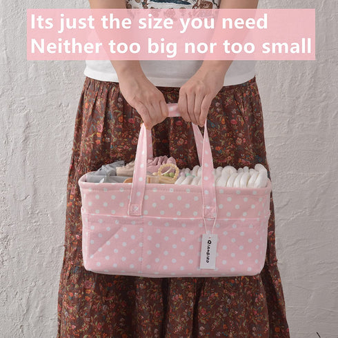 Baby Diaper Caddy Pink Large Collapsible Nursery Organizer Storage Basket for Girl Portable Holder Tote Bag for Changing Table Car Travel Registry Favorites Newborn Essentials Must Haves small dots