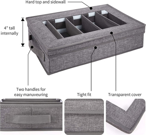 Flatware Storage Case, Silverware Storage Box Chest with Adjustable Dividers, Fabric Container Holder for Organizing Utensils, Cutlery, Flatware, Knives, Large Capacity Gray