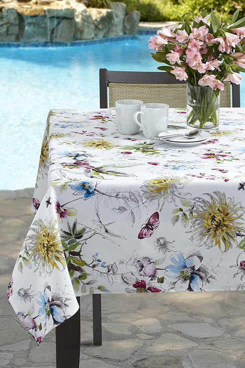 Benson Mills Indoor Outdoor Spillproof Fabric Tablecloth for Spring/Summer/Party/Picnic (Blooming Floral, 60" X 84" Rectangular)