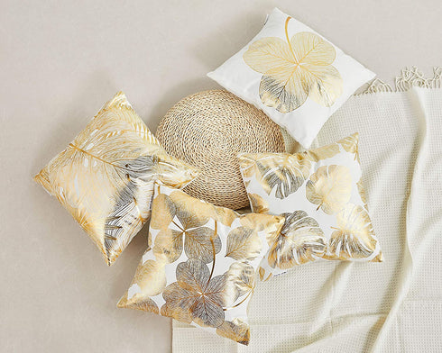 NeatBlanc Pack of 4 Decorative Throw Pillow Case Cushion Cover Gold Stamping Leaves 18 x 18 inches 45 x 45 cm for Couch Bedroom Car