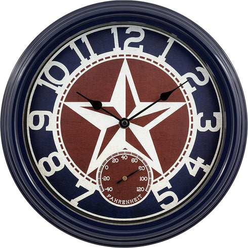 La Crosse Technology 404-3012TX 12 Inch Indoor/Outdoor Patriot Quartz Wall Clock with Temperature, 12, Blue