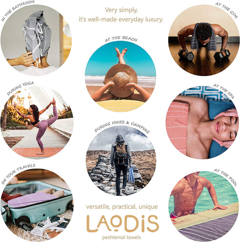 LAODIS Turkish Beach Towel 39 x 71 Quick Dry Sand Free Lightweight Large Oversized Beach Towel Turkish Towels for Camping Yoga Gym Pool Travel - Blue
