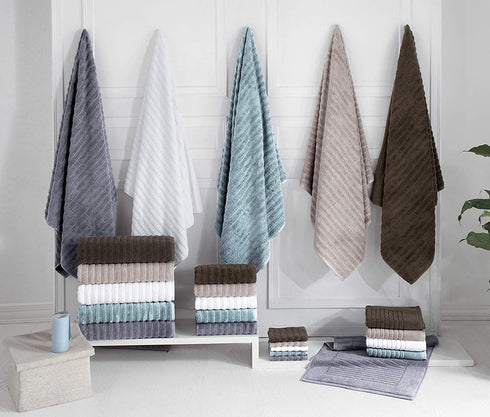 Classic Turkish Towels - 6 Pack Ribbed Wash Cloths for Your Body and Face -100% Cotton, Soft, Absorbent and Quick Dry Face Wash Towels (Spa Green, 13 x 13 Inches)
