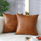 Homefeelzydys Throw Pillow Covers 18x18 Inch Set of 2, Faux Leather Accent Throw Pillow Cover 45x45 inch, Modern Country Farmhouse Style Pillowcase for Bedroom Living Room Sofa Brown Pillows