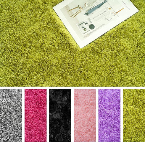 Chicrug Fluffy Round Area Rugs for Girls Bedroom, 4x4 Feet Shaggy Circle Area Rug for Living Room, Soft Fuzzy Carpets for Princess Room, Cute Rug Kids Circular Playmats for Baby Nursery Home, Green