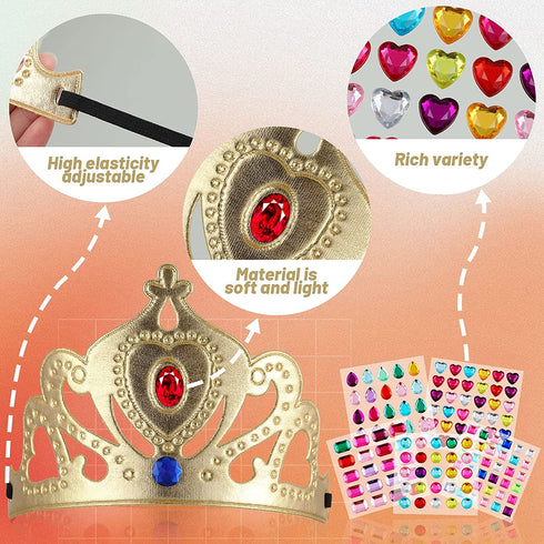 16 Pieces Foam Princess Tiaras and Crowns Making Your Own Tiaras with Crystal Diamond Sticker Princess King Crown for Kids