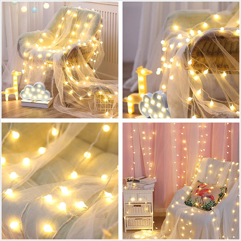 POP Mart Globe String Lights 2 Pack 80 LEDs 34 Ft Christmas Ball String Lights Battery Operated Fairy Lights Waterproof Decoration for Indoor Outdoor Wedding Christmas Tree Garden 3 Lighting Modes