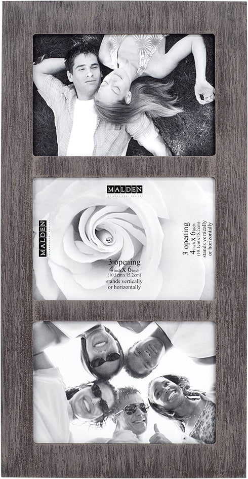 Malden International Designs Distressed Wood Collage Picture Frame, 3 Option, 3-4x6, Rough Gray 3-OP. 4X6 Ridge Linear