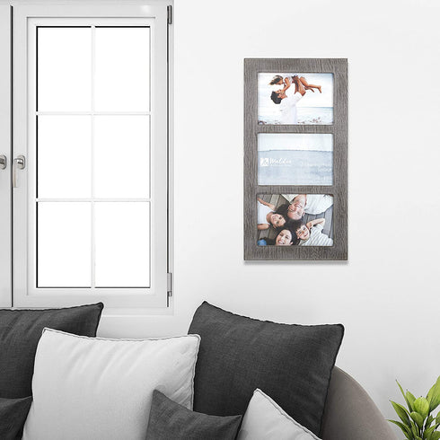 Malden International Designs Distressed Wood Collage Picture Frame, 3 Option, 3-4x6, Rough Gray 3-OP. 4X6 Ridge Linear