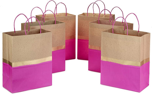 Hallmark 13" Large Paper Gift Bags (Pack of 6 - Pink & Kraft) for Birthdays, Easter, Weddings, Mother's Day, Baby Showers, Bridal Showers or Any Occasion