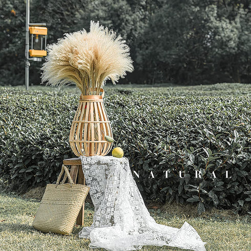 Dried Pampas Grass Decor Vase Home Design Arrangements,Natural Pompous Grass Plants Fluffy Artificial Faux Reed Flower Stems Bunch for Wedding Door Wreath Boho Living Room Decoration (100PCs Reed)