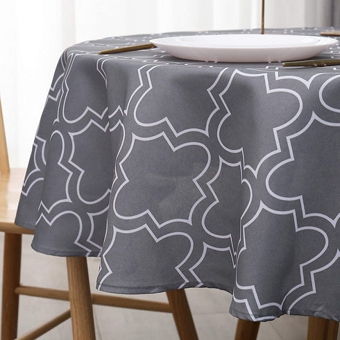AooHome Quatrefoil Geometric Fabric Tablecloth, Water Repellent, Spill Proof, Suitable for Dinner (Charcoal, 60" Round)