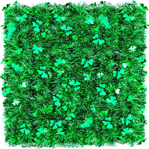 32.8 Feet St. Patrick's Day Tinsel Garland Green Shamrock Glitter Tinsel Twist Garland Decoration for Irish Festival St. Patrick's Day Party Wall Tree Door Window Decoration