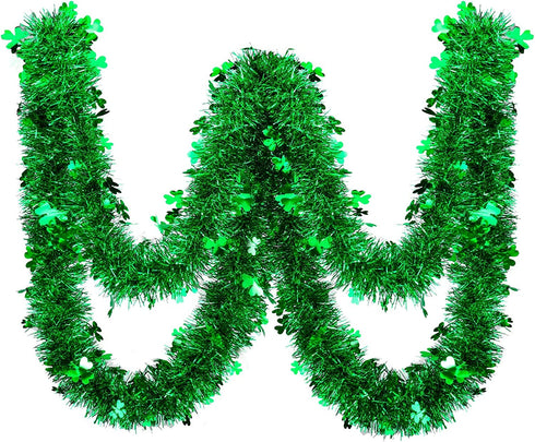 32.8 Feet St. Patrick's Day Tinsel Garland Green Shamrock Glitter Tinsel Twist Garland Decoration for Irish Festival St. Patrick's Day Party Wall Tree Door Window Decoration