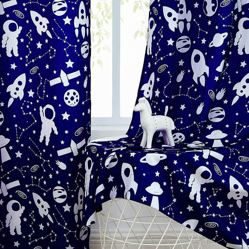 Central Park Room Darkening Window Curtains for Kids Bedroom Nursery Space Planet Theme 54 Inch Length with Grommets Window Drapes Printed Curtains for Living Room, 42" x 54"x2, Navy Blue