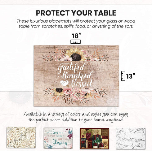 Blissful Living Set of 4 Placemats, Stain Resistant - Decorate Your Kitchen Table with Our Beautiful Rectangle pad placemat (Travertine Marble)