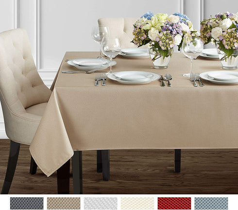Benson Mills Beauvalle Extra Wide Spillproof Fabric Tablecloth (68" X 120" Rectangular, Flax/Taupe)