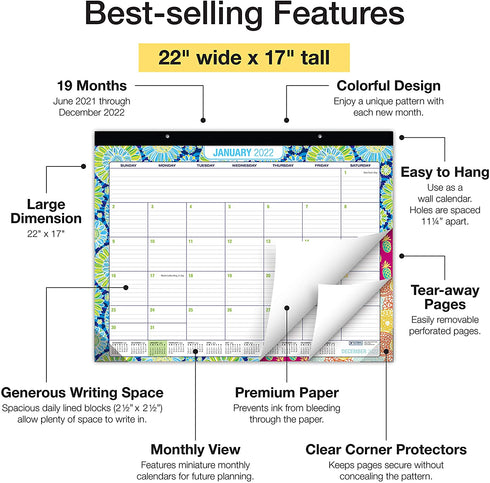 Desk Calendar 2022: Large Monthly Pages - 22"x17" - Runs Through December 2022 (Pack of 1)