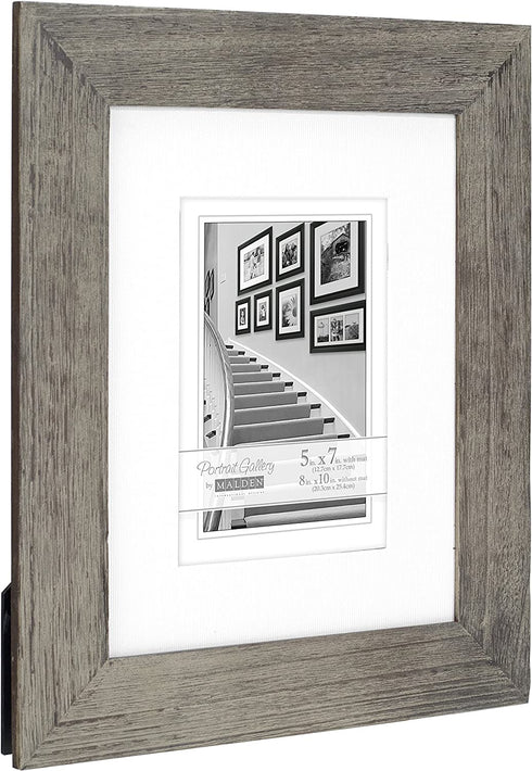 Malden International Designs Manhattan Distressed Mat Picture Frame, 5x7/8x10, Gray