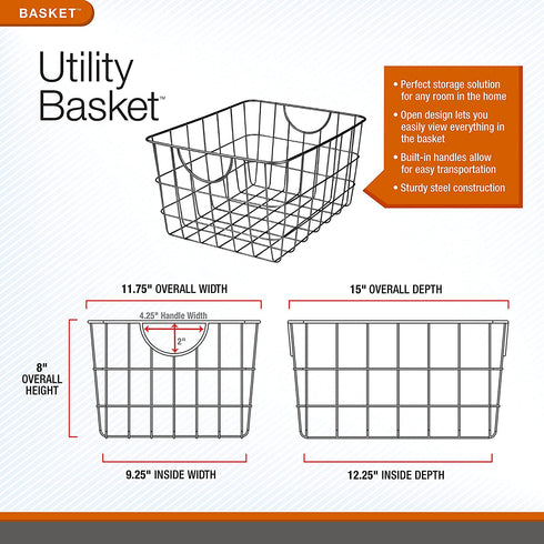 Spectrum Diversified 08410 Wire Pet, Toy, Office, Dorm Storage Bin Organizer, Utility Basket, One Size, Black