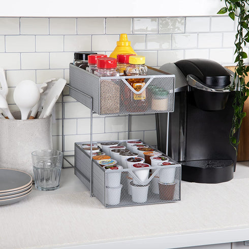 Mind Reader 2 Tier Metal Mesh Storage Baskets Organizer, Home, Office, Kitchen, Bathroom, Silver