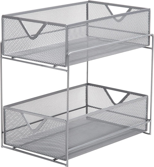 Mind Reader 2 Tier Metal Mesh Storage Baskets Organizer, Home, Office, Kitchen, Bathroom, Silver