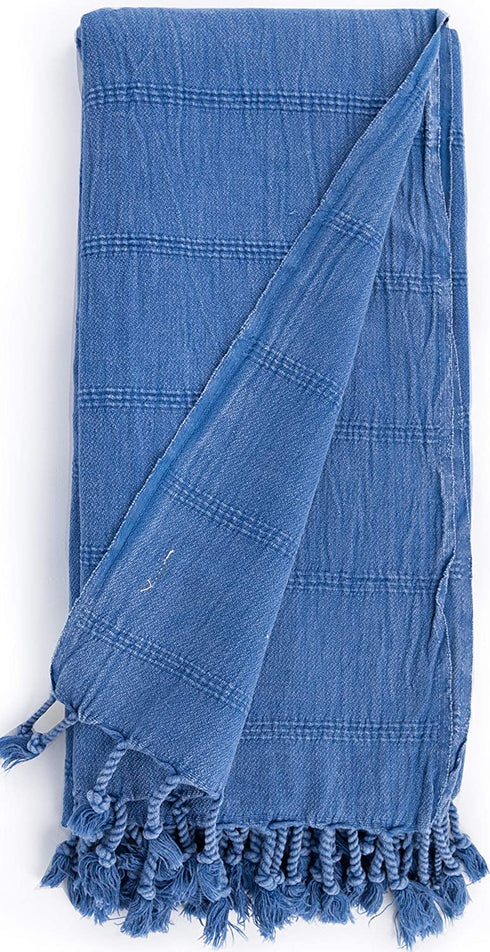 Bersuse 100% Cotton Troy Stonewashed Turkish Towel - 37x70 Inches, Blue