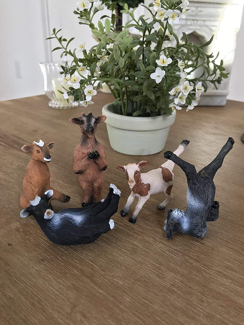 Yoga with Goats Figurines by Bella Haus Designs -Set of Five Goat Statue Action Figures, Goat Yoga Decor- 3? Goat Yoga Poses