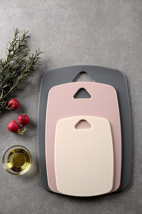 Plastic Cutting Boards for Kitchen Set of 3 with Non-Slip ?Excluding BPA ?Easy To Clean , Dishwasher Safe Chopping Board , Multiple Sizes(Pink)