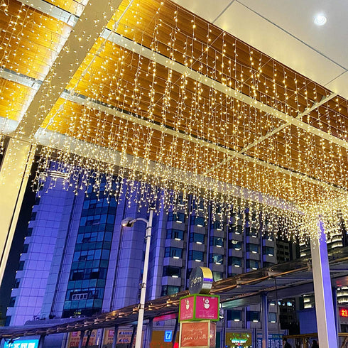 GTSYDING LED Window Curtain String Lights, Christmas Lcicle Lights 13Ft 96 LEDs Starry Fairy String Lights Plug in 8 Modes for Wedding Party Bedroom Garden Patio Outdoor Indoor (Warm White, 4)