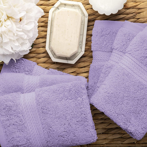 SUPERIOR Solid Egyptian Cotton 6-Piece Face Towel Set, Purple, 900GSM FACE PR