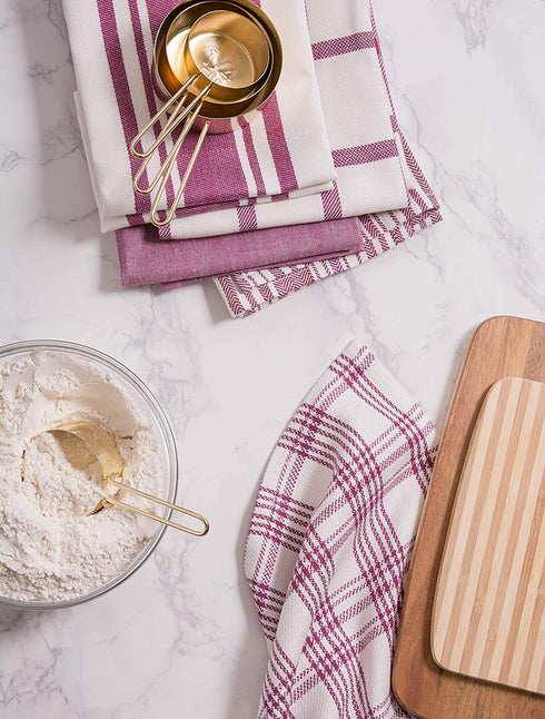 DII Assorted Woven, Kitchen Dishtowel Set, 18x28, Wine, 5 Piece