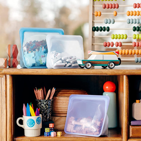 Stasher Platinum Silicone Food Grade Reusable Storage Bag, Blue (Stand-Up Mid) | Reduce Single-Use Plastic | Cook, Store, Sous Vide, or Freeze | Leakproof, Dishwasher-Safe, Eco-friendly | 56 Oz
