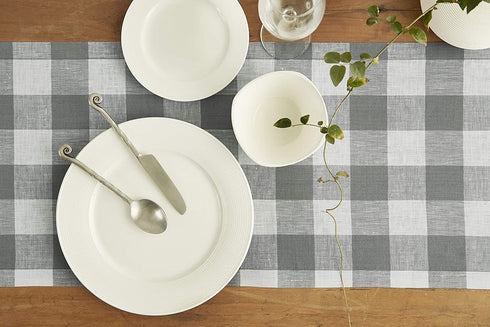Solino Home Buffalo Check Table Runner 14 x 72 Inch Grey and White Plaid Table Runner Natural Fabric Handcrafted from 100% Pure Linen European Flax