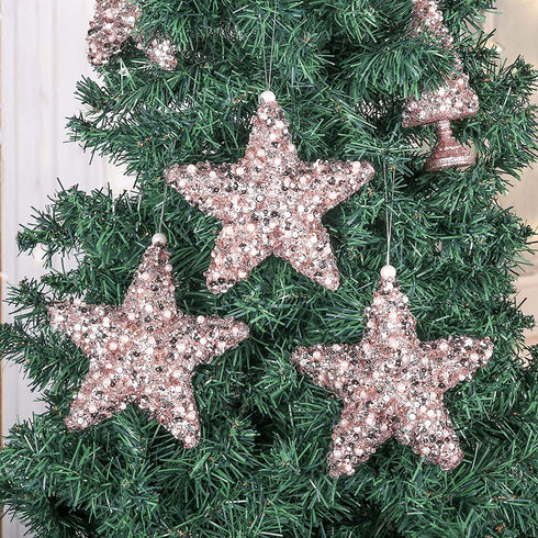 6" Five-Pointed Star Christmas Ornaments,4pc Set Cham/Rose Christmas Decorations Star for Xmas Trees Hanging Ornaments, Wedding Party Holiday Decorations (Cham/Rose)