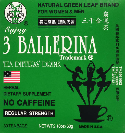 3 Pack of 3 Ballerina Dieters Tea for Men and Women (3 Boxes of 30 Tea Bags)