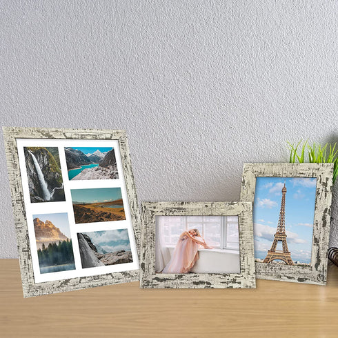 iRahmen 4 Pack 4x6 Rustic Picture Frame Set with High Definition Glass Photo Frame for Desktop Display and Wall Mounting(IR-US002-BW-P4X6(4PK))