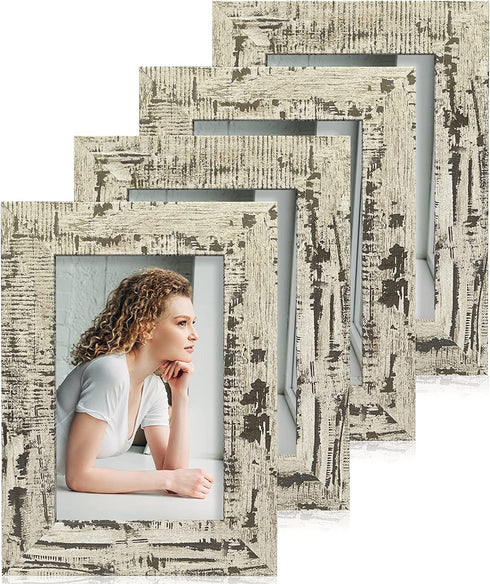 iRahmen 4 Pack 4x6 Rustic Picture Frame Set with High Definition Glass Photo Frame for Desktop Display and Wall Mounting(IR-US002-BW-P4X6(4PK))